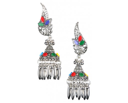 Silver Oxidized Earrings Jhumka Jhumki Bali Imitation Indian Bollywood Ethnic Wedding Jewelry H3